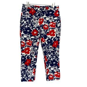 Brooks Brothers Crop Pants Women 10 Floral Patriotic Preppy Red White Blue 34x25